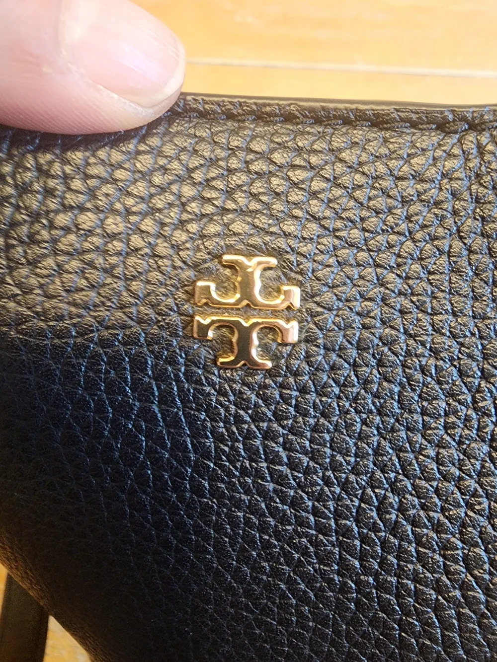 Tory Burch Black Pebbled Leather Bucket Shoulder Bag with Gold Logo